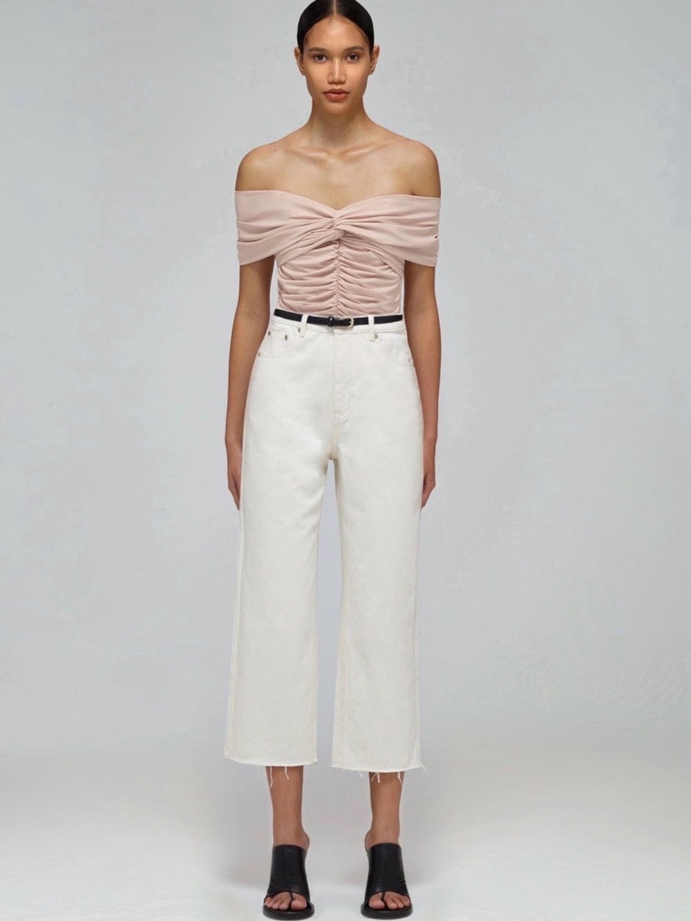 Self-Portrait Taupe Jersey Off Shoulder Ruched Top – US 4/Size 4